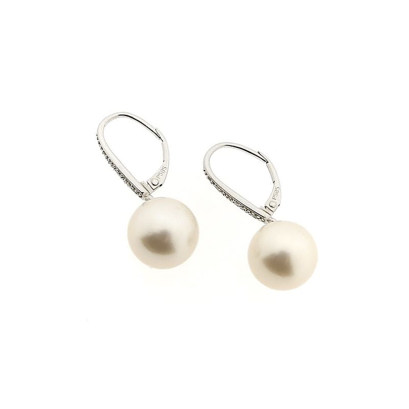 Image 5 of White gold stud earrings with pearl and diamond | 0.03 ct.