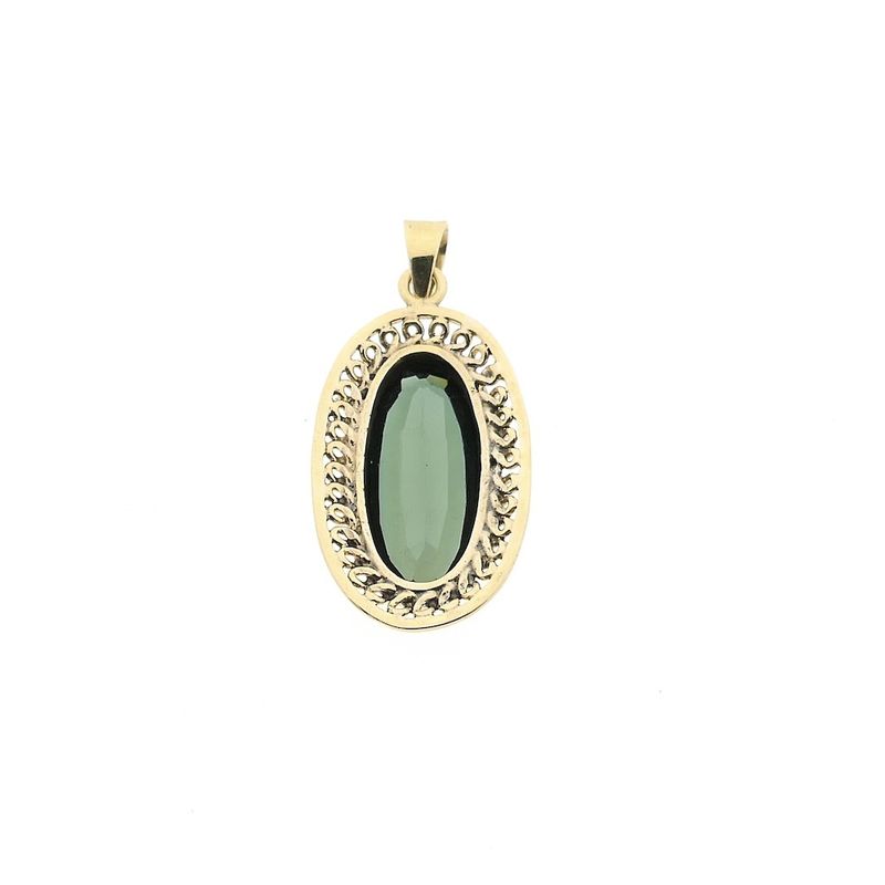 Image 2 of Gold pendant with synthetic green gemstone