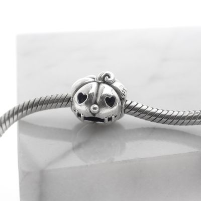 Pandora charm; Silver; Halloween Pumpkin Image 2 of Pandora charm; Silver; Halloween Pumpkin