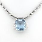 Image 2 of Fope white gold mesh link necklace with aquamarine and diamonds; 0.24 ct.