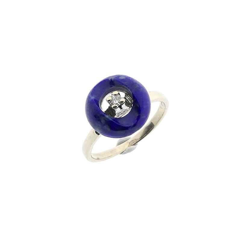 Image 1 of White gold ring with sodalite and diamond; 0.04 ct.