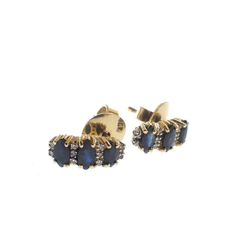 Image 4 of Bicolor gold stud earrings with sapphire and diamond | 0.20 ct.