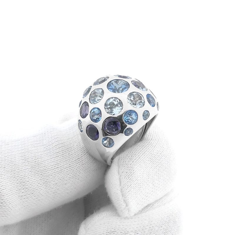 Image 9 of White gold domed ring with aquamarine and amethyst