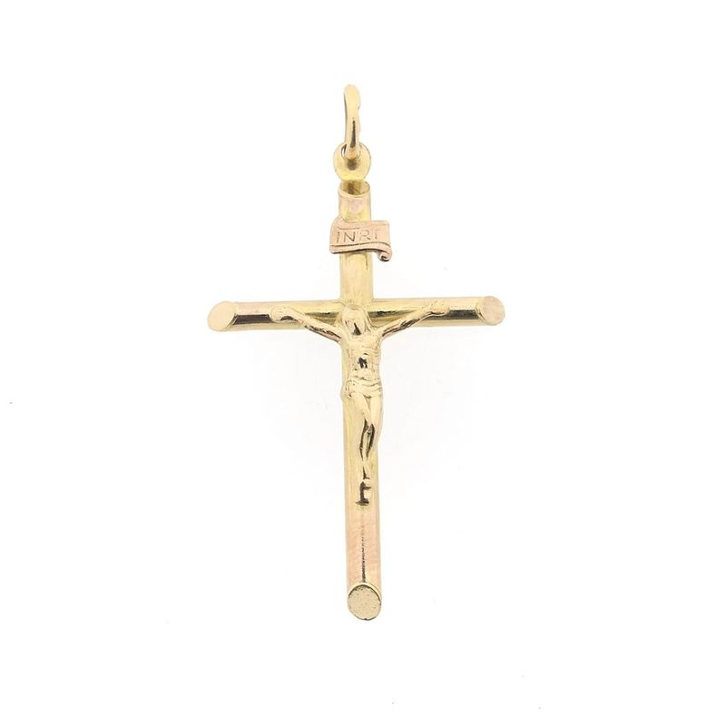 Image 1 of Gold pendant of a cross with corpus; INRI