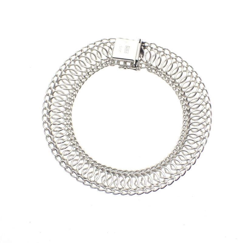 Image 4 of Silver wide braided link bracelet | 20 cm