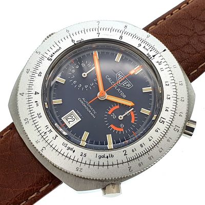 Image 1 of Heuer Calculator; Vintage chronograaf heren horloge