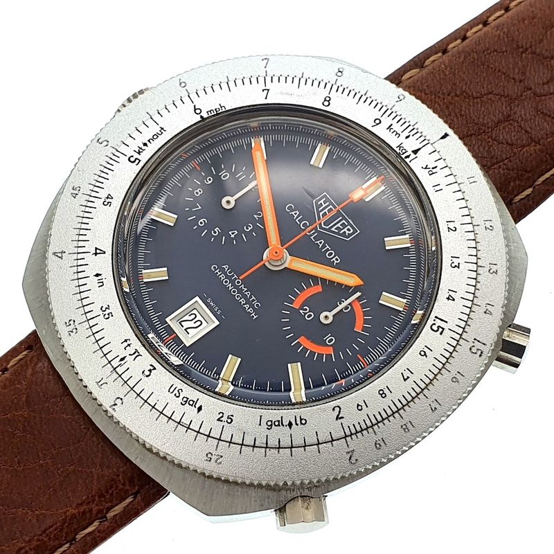 Image 1 of Heuer Calculator; Vintage chronograaf heren horloge