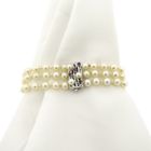 Image 1 of White gold pearl bracelet with ruby | 18 cm