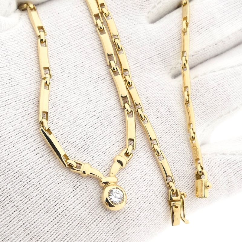 Image 9 of Gold Bar Link Necklace with Zirconia
