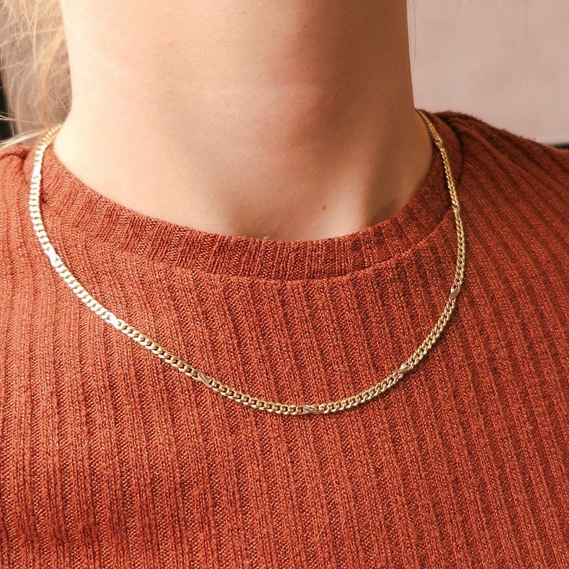 Image 4 of Two-tone gold gourmet link chain with diamonds