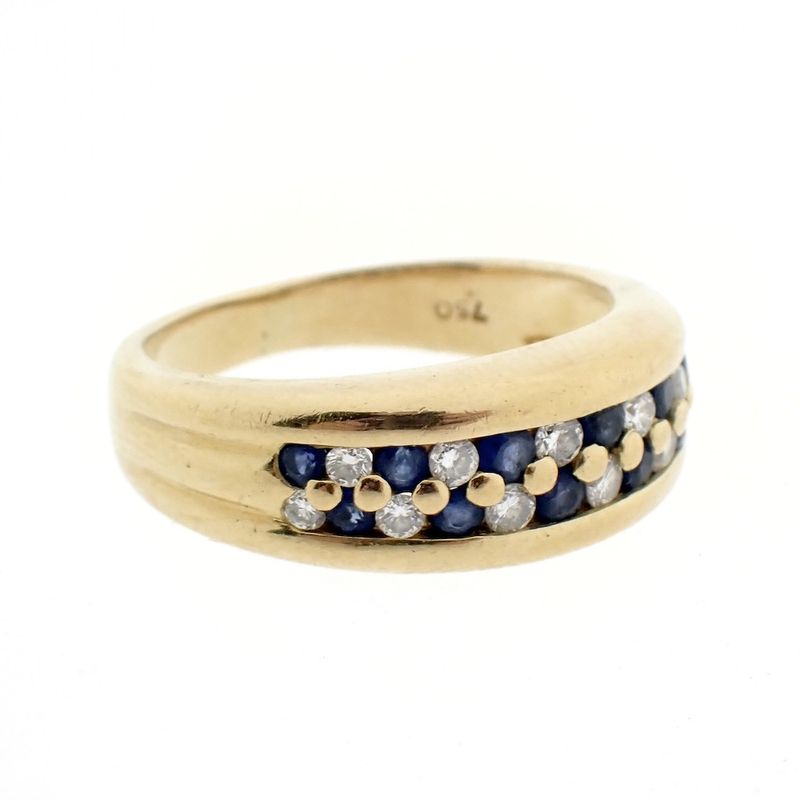 Image 7 of Gold double row ring with sapphires and diamonds