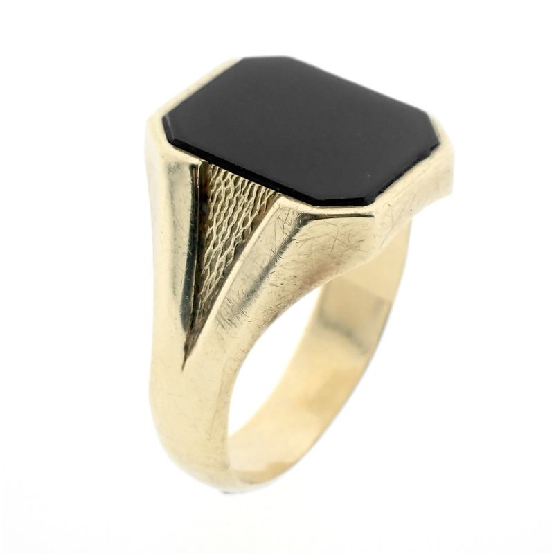 Image 1 of Large gold men's signet ring with onyx