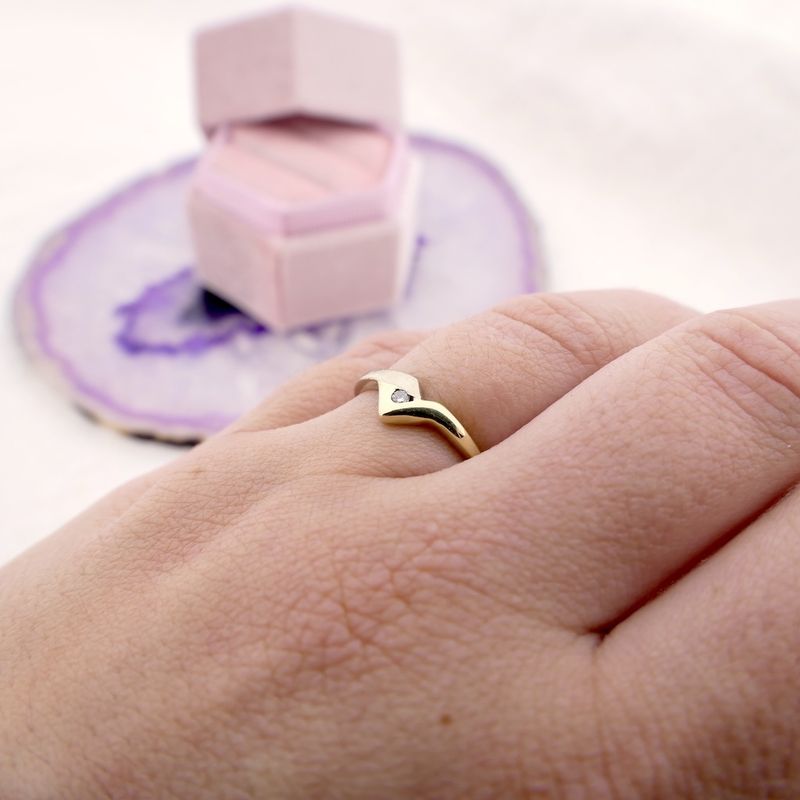 Image 6 of Two-tone gold solitaire ring with diamond; 0.02 ct.