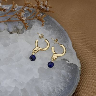 Image 2 of Gold earrings with lapis lazuli