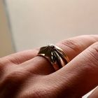 Afbeelding 10 van Vintage bicolor gouden ring met diamant; 0,05 ct.