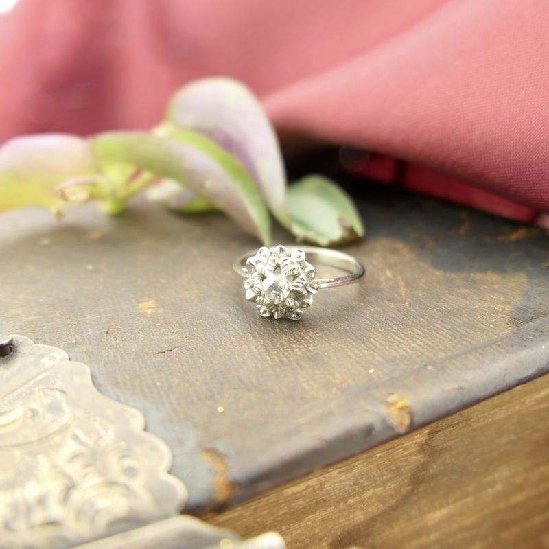 Image 2 of Antique white gold entourage ring with 0.10 ct diamond.