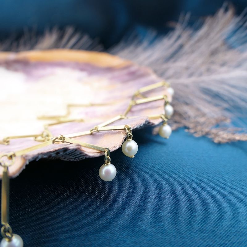 Image 2 of Vintage gold necklace with pearls | 43 cm