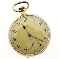 Eterna 14k gold pocket watch 1949; Royal Textile Factory C.T. Stork