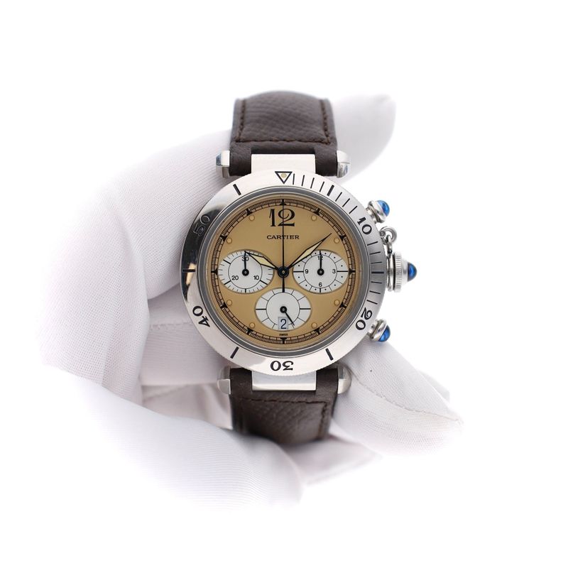 Afbeelding 19 van Cartier Pasha Chronograph 1050 / W31004H3; Unisex Horloge