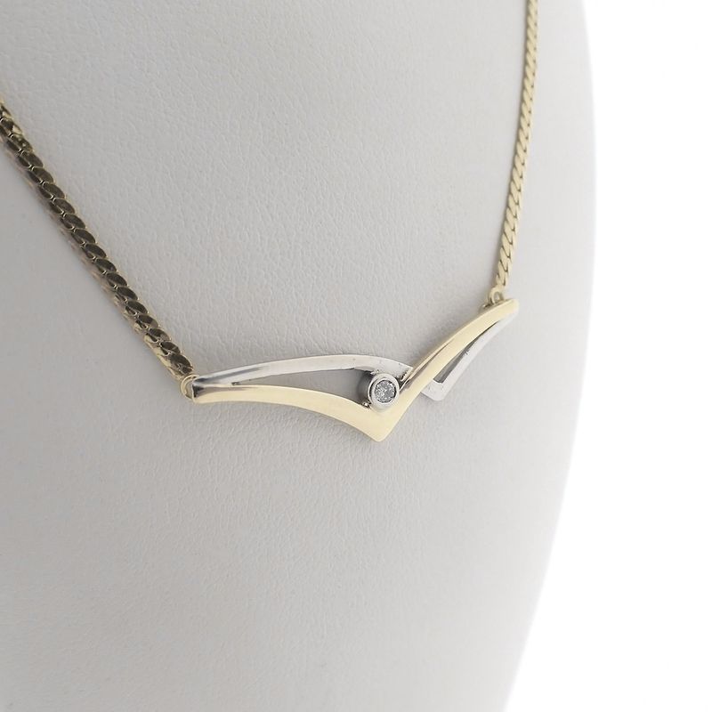 Image 4 of Two-tone gourmet link necklace with 0.035 ct. diamond | 42 cm