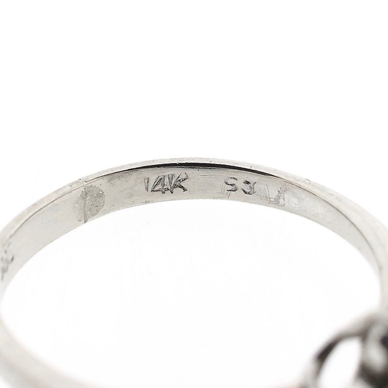 Image 6 of 14K White Gold Flower Ring with Diamond; Size 17.5