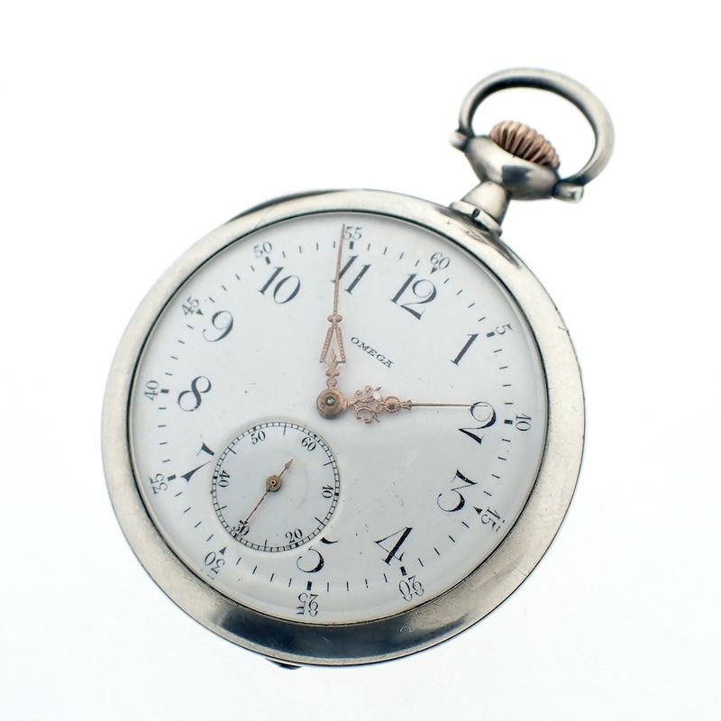 Image 1 of Omega pocket watch; antique silver pocket watch