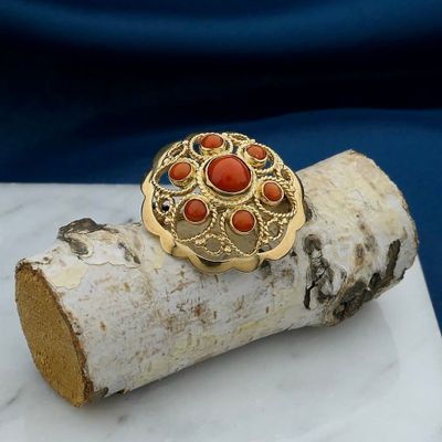 Image 2 of Vintage gold entourage brooch with red coral