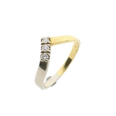 Image 1 of Bicolor Gold V-Shaped Ring with Diamonds; 0.105 ct.