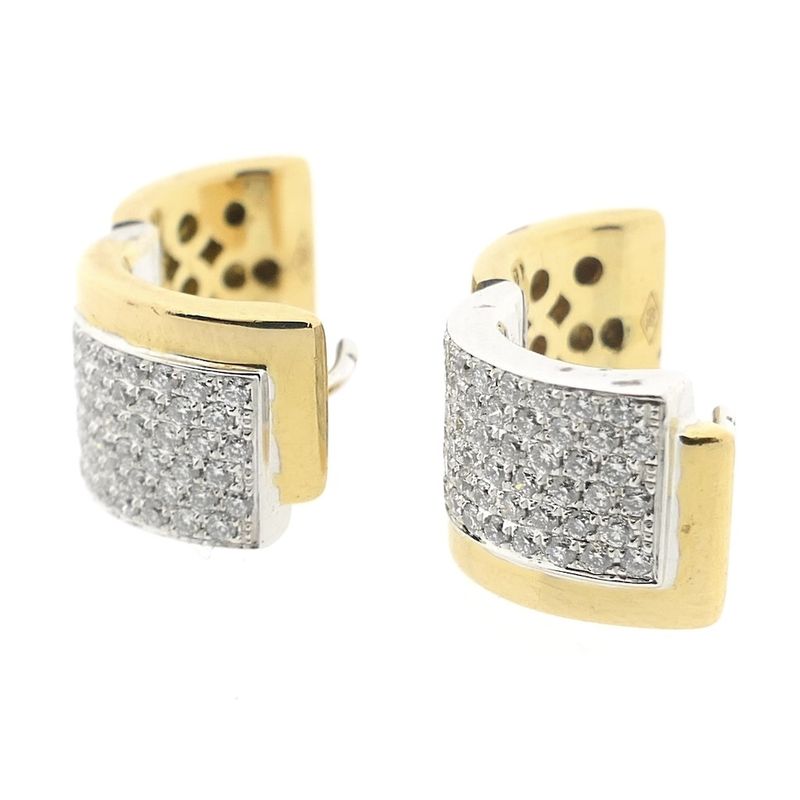 Image 5 of Two-tone gold hinged hoop earrings, pavé, with diamonds; approx. 0.51 ct.