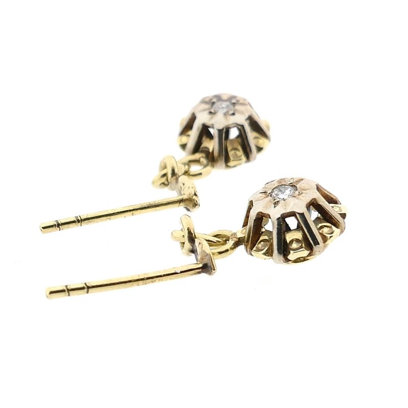 Image 8 of Bicolor Gold Earrings with Floral Pendant and Diamonds