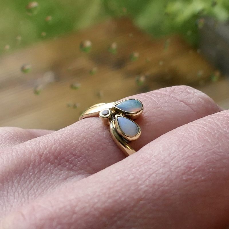 Image 7 of Gold ring with white opal and zirconia