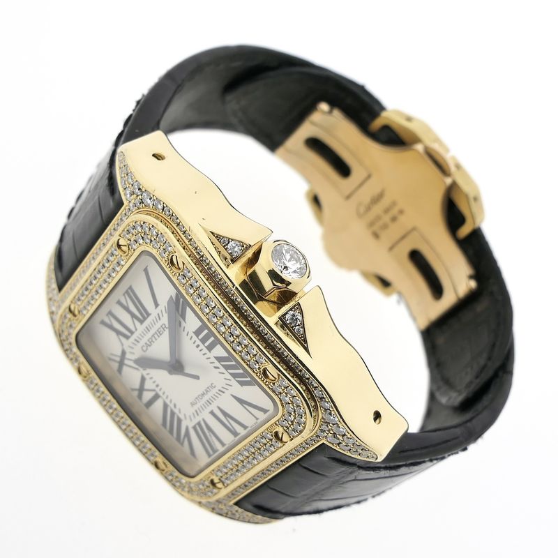 Image 18 of Cartier Santos 100 XL Automatic 2732 - W20071Y1; 18k gold watch with diamond setting