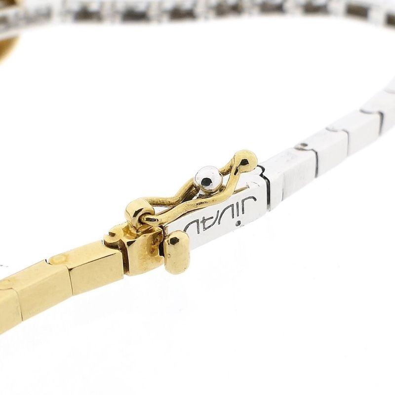 Image 4 of Bicolor Gold Bar Link Bracelet with Zirconia