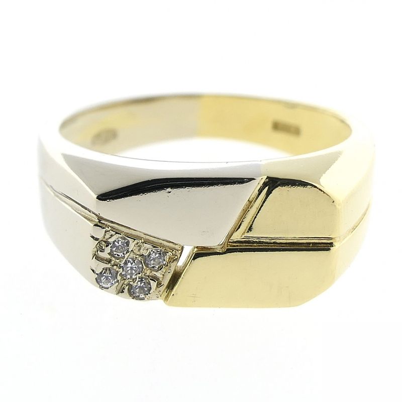 Image 7 of 18-karat two-tone gold men's ring with a 0.05-ct diamond.