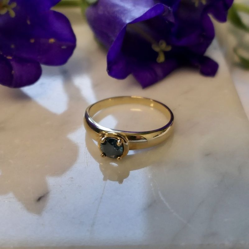 Image 2 of Gold solitaire ring with blue diamond | 0.50 ct.