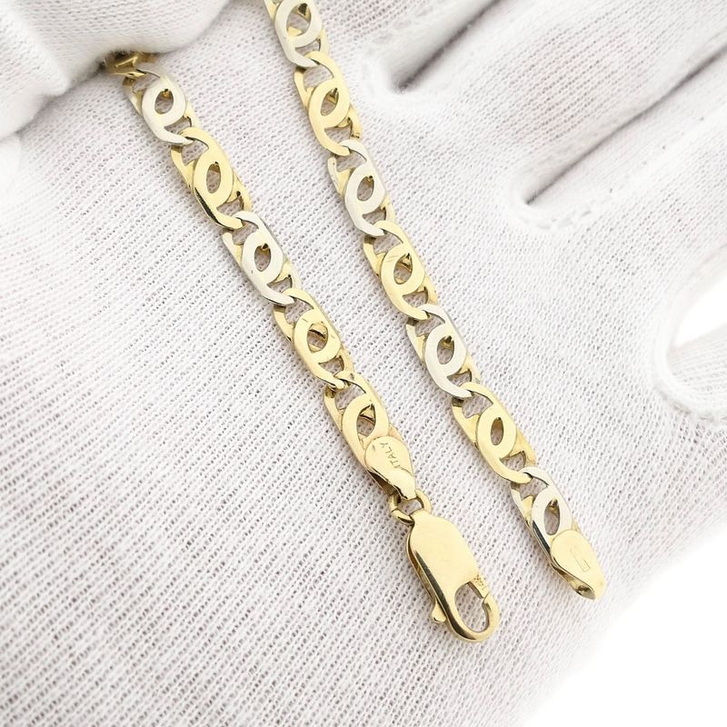 Image 9 of Bicolor Gold Falcon Eye Link Bracelet; Midas; 14 Karat; 19.5 cm