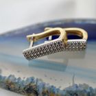 Image 3 of Gold stud earrings with pavé set with diamonds