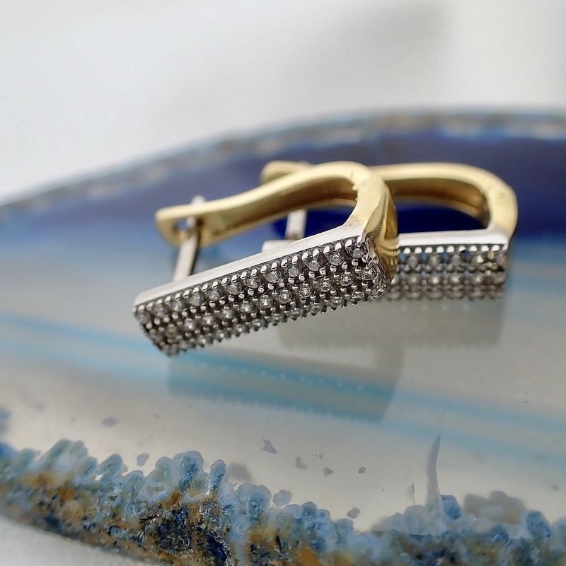 Image 3 of Gold stud earrings with pavé set with diamonds