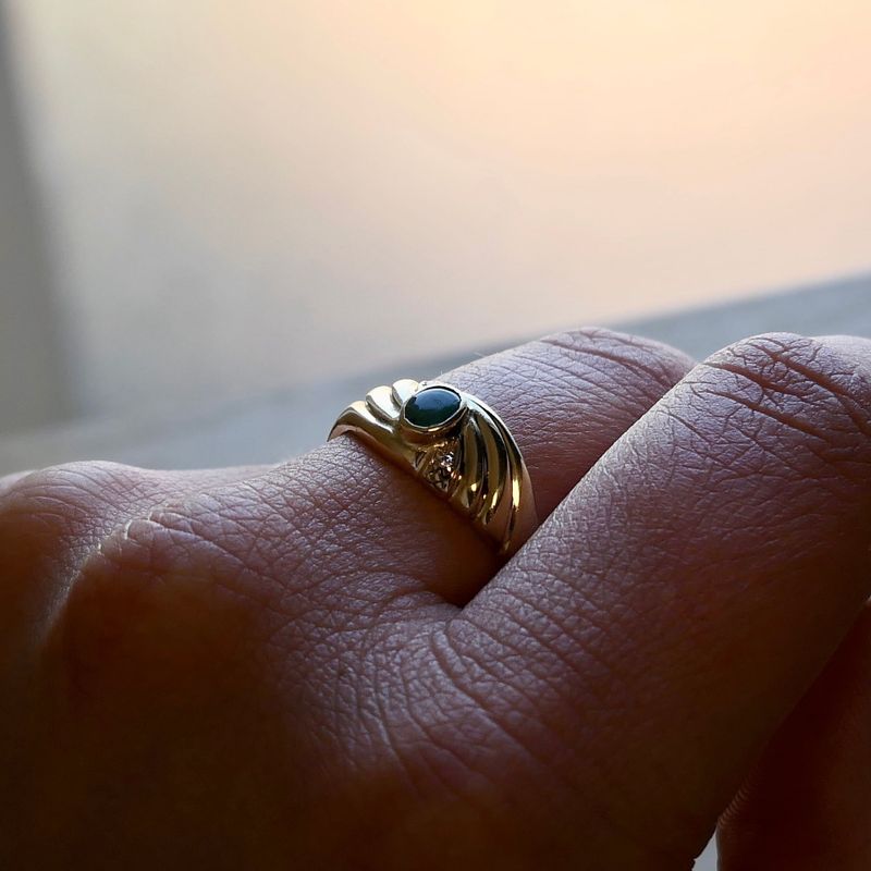 Image 10 of Gold Ring with Emerald & Zirconia; 14 Karat; Size 19