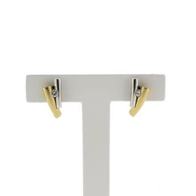Image 1 of Bicolor gold stud earrings with diamond; 0.12 ct. | Le Chic