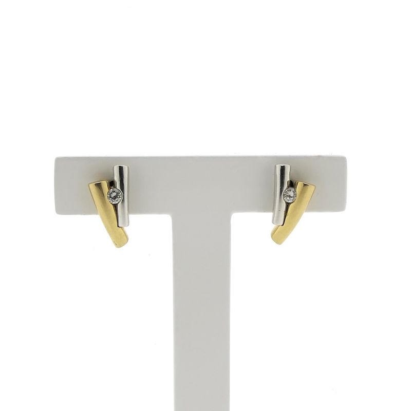 Image 1 of Bicolor gold stud earrings with diamond; 0.12 ct. | Le Chic