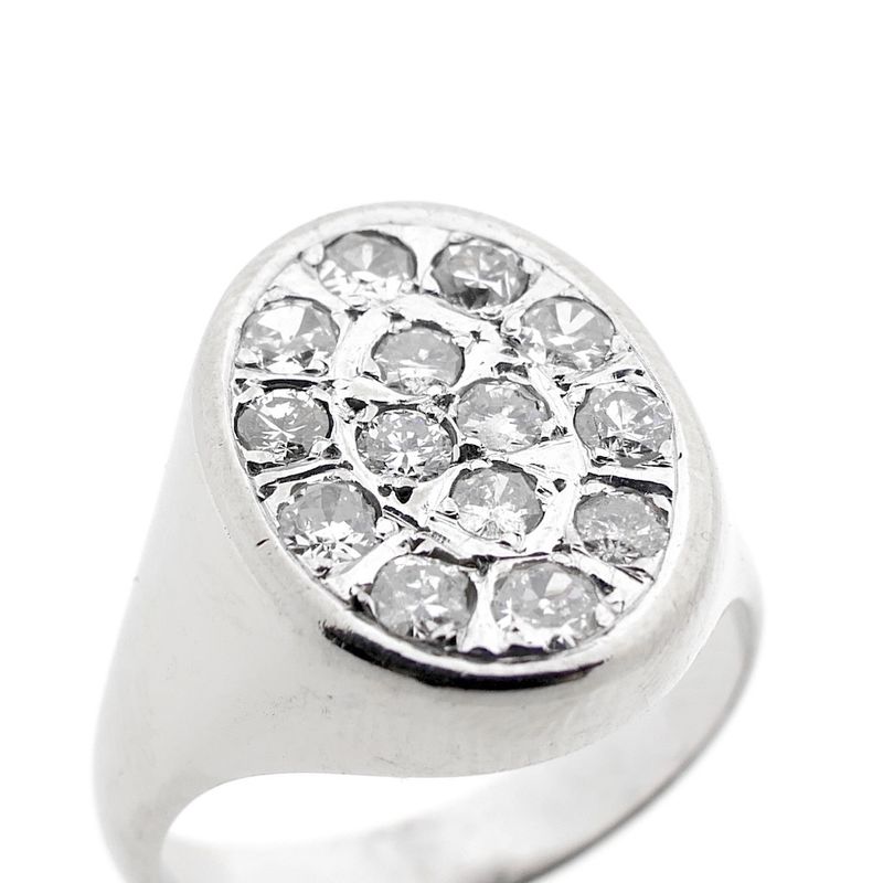 Image 3 of White gold oval signet ring with diamonds 0.86 ct.