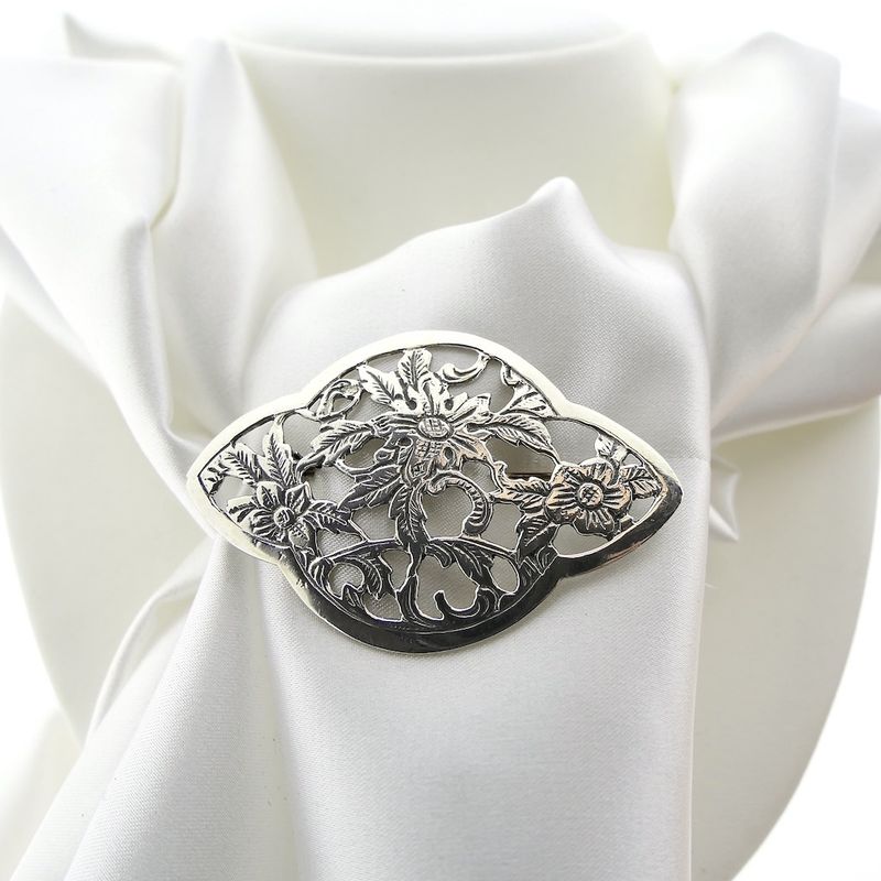 Image 8 of Large silver brooch | Floral design