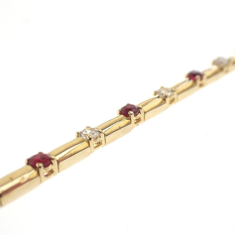 Image 5 of 18K Exclusive gold bracelet with diamond and ruby; Vintage | 19.5 cm