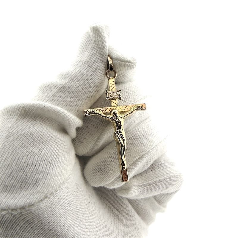 Image 5 of Rose gold pendant of a cross with corpus; INRI