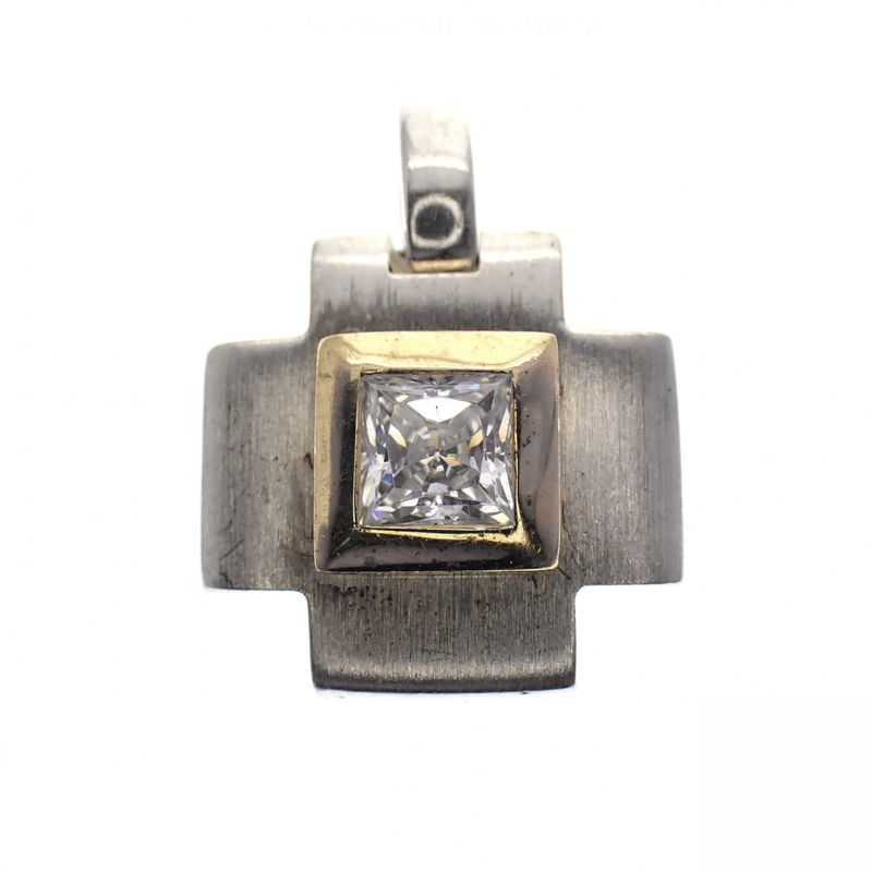 Image 1 of Silver bicolor matte pendant with zirconia