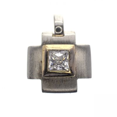 Silver bicolor matte pendant with zirconia Image 1 of Silver bicolor matte pendant with zirconia