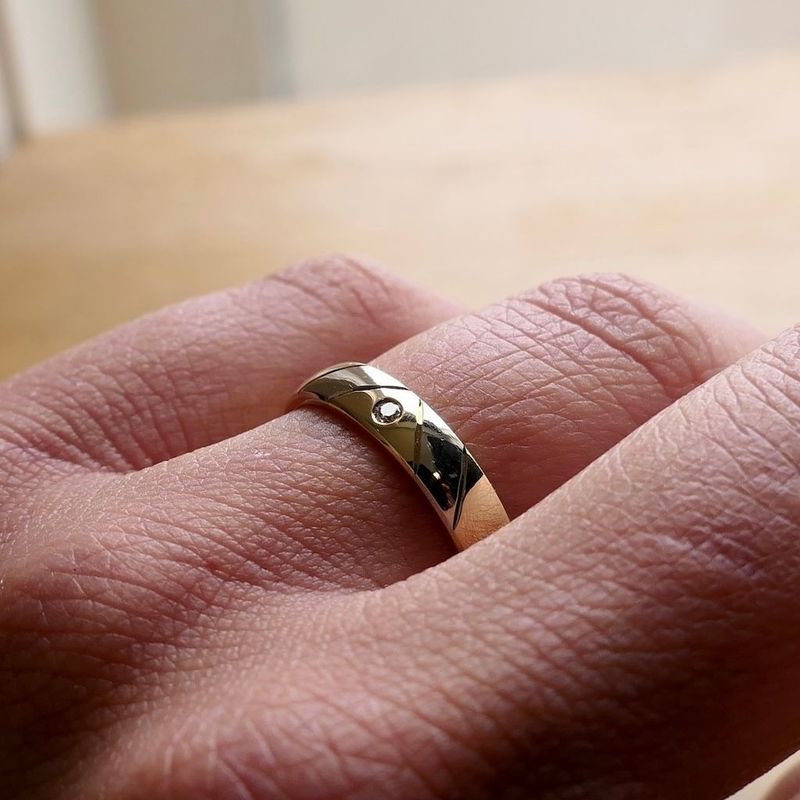 Image 7 of Bicolor Gold Wedding Ring with Diamond; 0.02 ct.