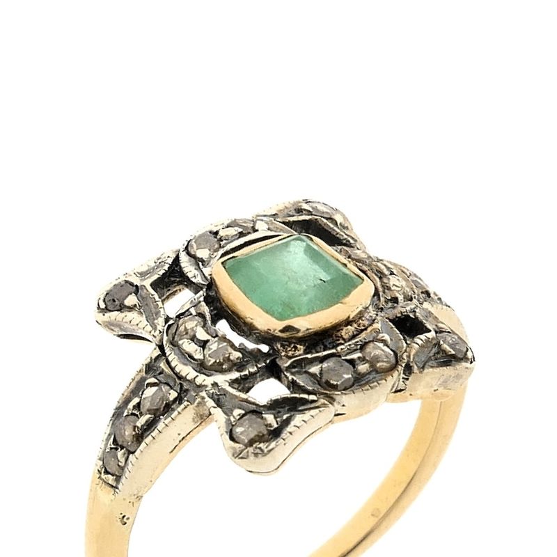 Image 3 of Gold Art Deco ring with emerald and rose-cut diamonds | Approx. 0.18 ct.