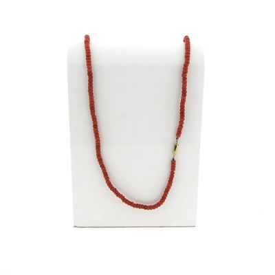 Image 1 of Blood coral bead necklace with gold clasp; Antique | 67 cm